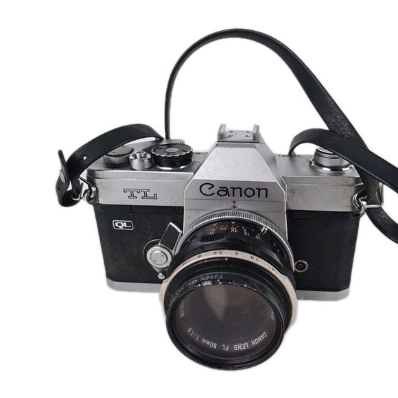 Canon TL QL 35mm SLR Film Camera with 50mm FL 1:1.8 Lens & Strap Vintage - Picture 2 of 13